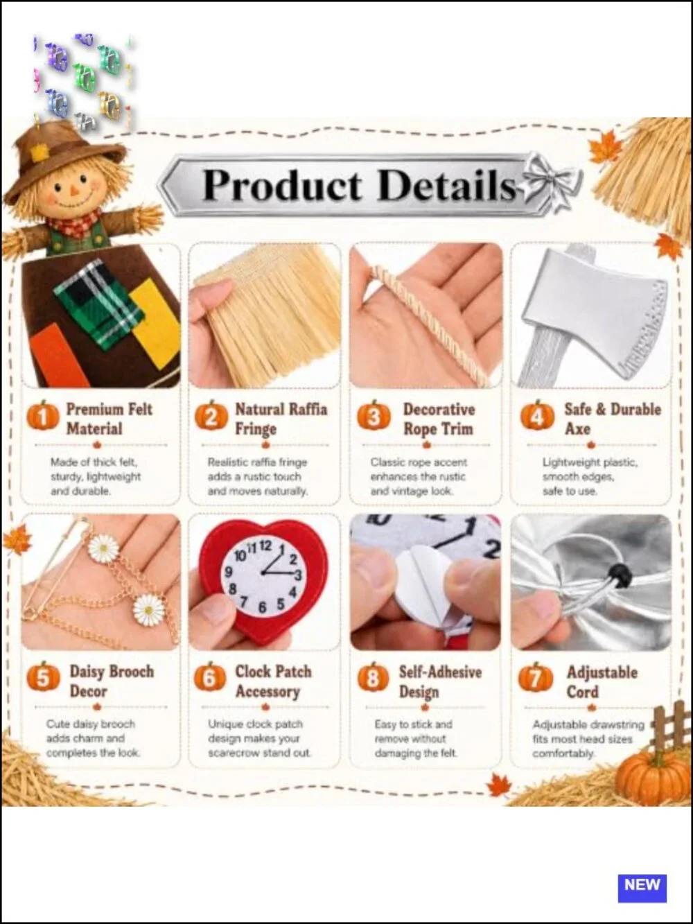 11 Pc Halloween Tin Costume Set Silver Funnel Hat Axe Scarecrow Accessories